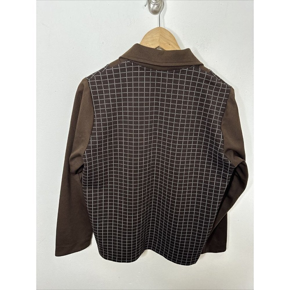 Vintage 60s 70s Hand Tailored Shirt‎ Woman L Polyester Disco Mod Brown - Picture 4 of 8